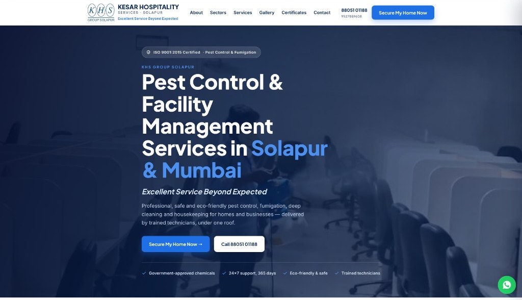 Live screenshot of the Kesar Hospitality Services website